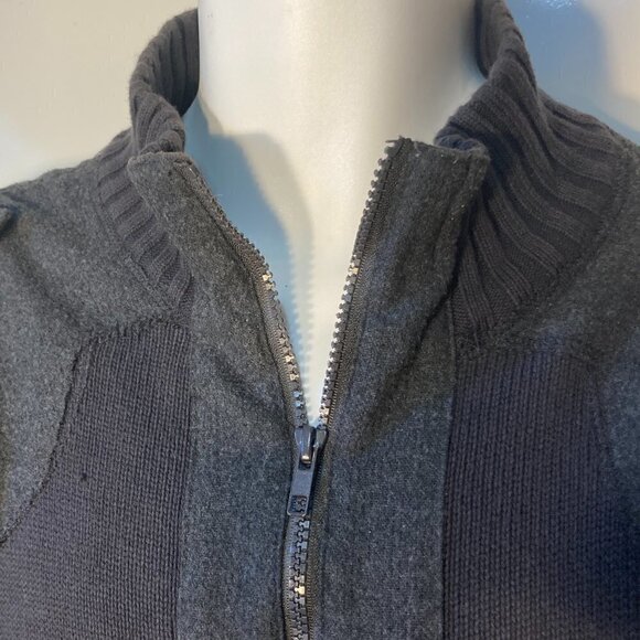 Paper Denim & Cloth SZL Mens Dark gray zip front sweater flannel details office - Picture 5 of 13